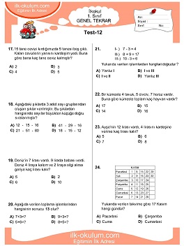 ilkokul 1. Sınıf Genel Tekrar Testleri 